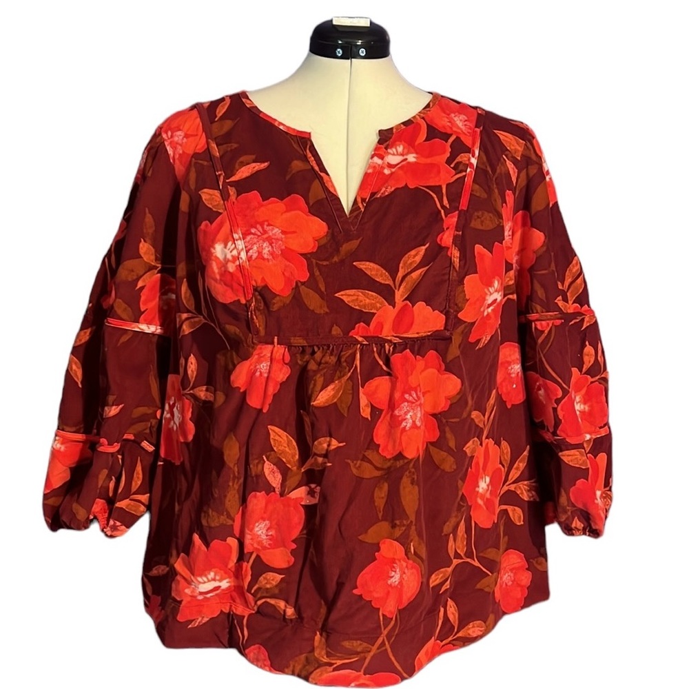 Sonoma Babydoll Corduroy Red Floral Blouse